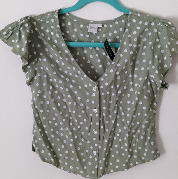 *NWT* Simons TWIK - Floral Cropped Button-Up Blouse - Picture 11 of 14